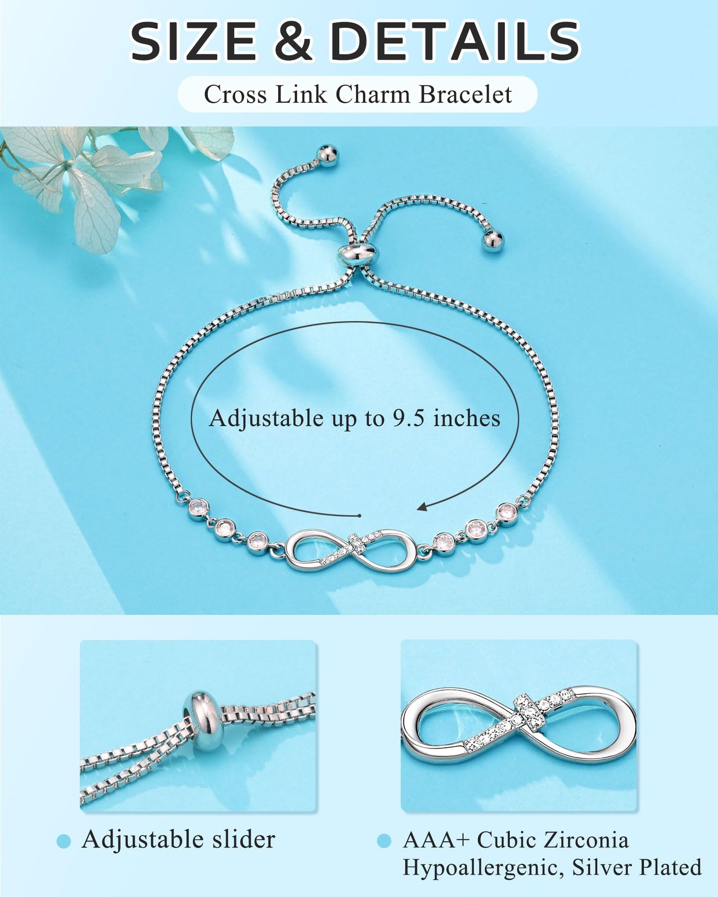 Eryuor Confirmation Baptism Gifts-Love is Forever Infinity Cross Bracelet Christian Gifts for Women Teens
