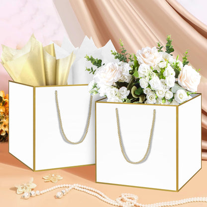 HONTIUS 11.8'' Extra Large Gift Bag Bags, Square Giant xl White Bridesmaid Gift Bag with Tissue Paper and Card for Wedding Birthday Presents Christmas Gifts Women 1PCS