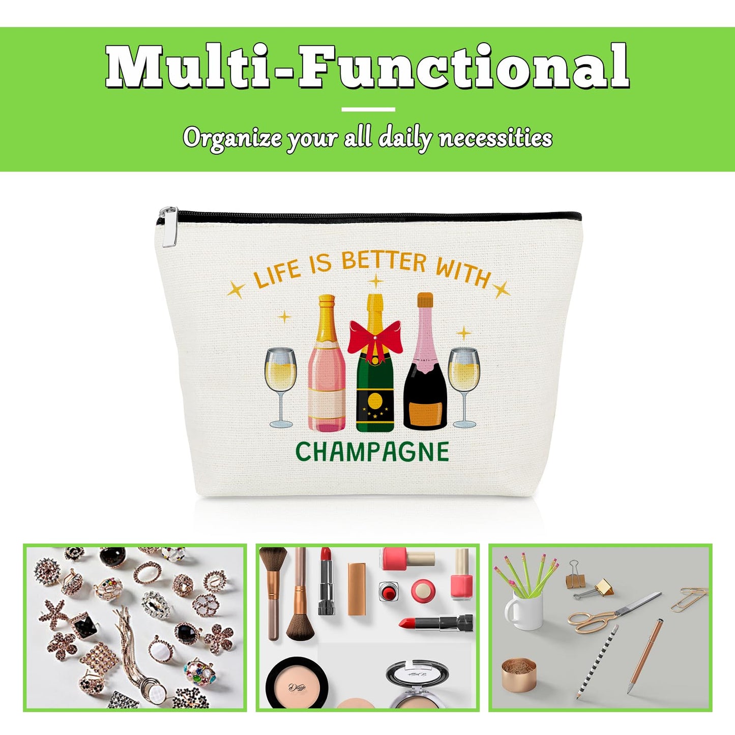 Champagne Lover Gifts Makeup Bag Wine Trip Gift for Cocktail Lover Daughter Sister Best Friend Coworker Champagne Cosmetic Bag Bachelorette Party Cocktail Club Gifts for Women Wife Zipper Pouch