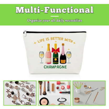 Champagne Lover Gifts Makeup Bag Wine Trip Gift for Cocktail Lover Daughter Sister Best Friend Coworker Champagne Cosmetic Bag Bachelorette Party Cocktail Club Gifts for Women Wife Zipper Pouch