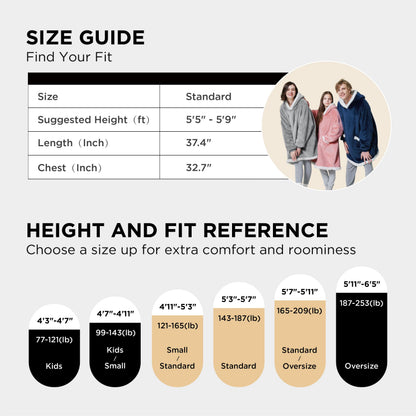 Bedsure Blanket Hoodie, Wearable Blanket Hoodie as Gifts for Mom, Birthday Gifts for Women Kids Teens Mother's Day Sherpa Sweatshirt, Grey, Standard