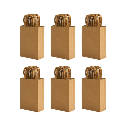 100 Pack 5.8x3.2x8.25 Inch Brown Kraft Paper Gift Bags with Handles - Bulk Small Plain Natural Bags for Birthday Party Favors, Grocery, Retail Shopping, Wedding, Craft, Goody, Takeouts, and Business