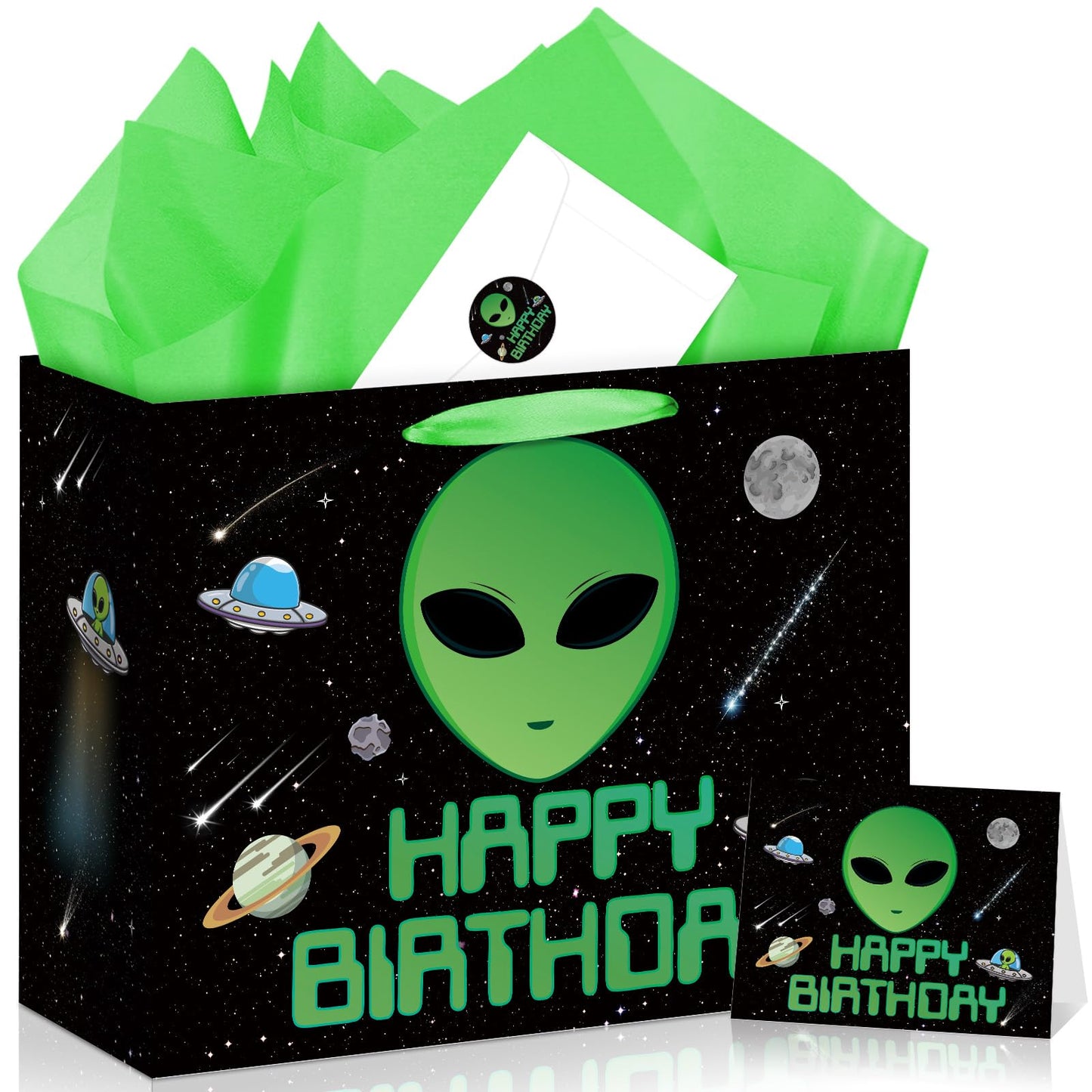 Allparty Alien Birthday Gift Bag Outer Space Gift Bag with Wrapping Paper Card Sticker Envelope UFO Theme Party Favors Decorations Gifts Presents for Alien Lovers Baby Shower Birthday