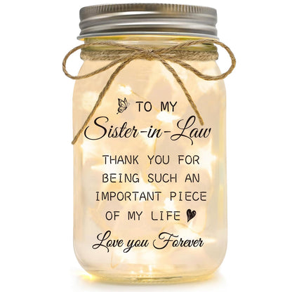 Sister in Law Gifts, Mason Jar Night Lights - Gifts for Sister in Law Birthday Christmas Mother's Day Wedding Thanksgiving Gifts