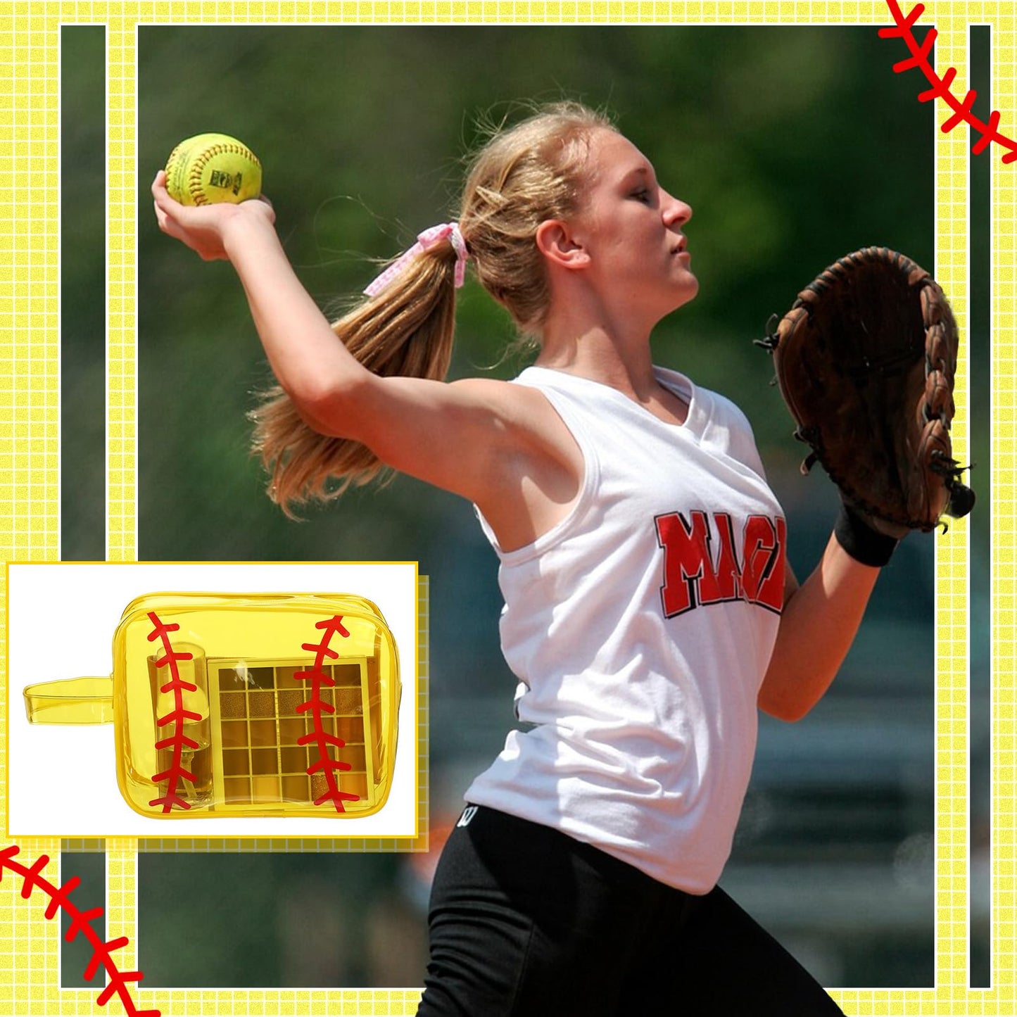 12 Pcs Softball Cosmetic Bag Team Gifts Accessories Makeup Bags Softball Clear PVC Cheer Case Toiletry Zipper Pouch Waterproof Travel Toiletry Handbag Purses Organizer for Women Team Players Lover