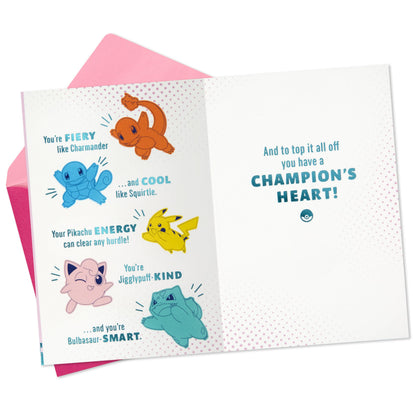 Hallmark Pokémon Birthday Card for Kid (A Champion's Heart) Charmander, Squirtle, Pikachu
