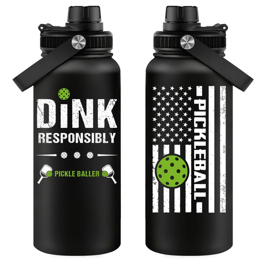 Fufandi Pickleball Gifts - Pickle Ball Dink Responsibly - Christmas, Birthday Gifts for Men, Women, Pickleball Lovers, Player Coach - Pickle Ball Water Bottle 32oz