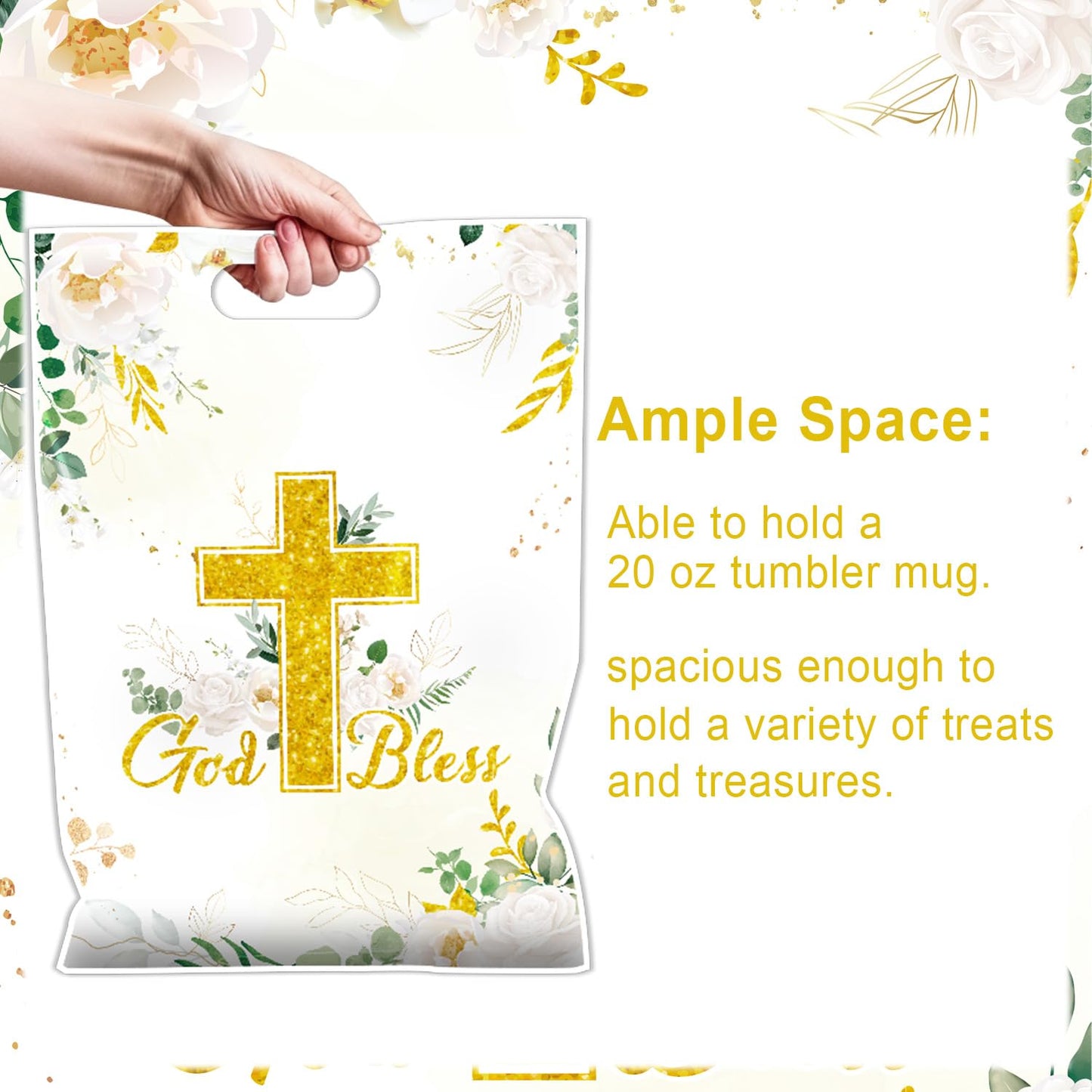 Falueqg Baptism Party Favor Bags - Bulk First Communion Favors for Guests Reusable Treat Bag, Baptism Party Goodie Suprise Pinata Bags for Candy Cookies Popcorn (50 Pcs)