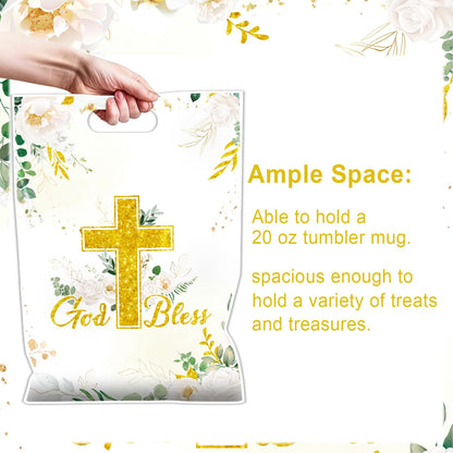 Falueqg Baptism Party Favor Bags - Bulk First Communion Favors for Guests Reusable Treat Bag, Baptism Party Goodie Suprise Pinata Bags for Candy Cookies Popcorn (50 Pcs)