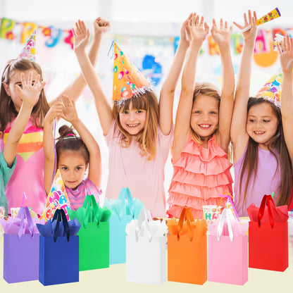 Ethhqu 12-Pack Orange Small Gift Bags with Handles - Includes 24 Tissue Papers, 6.3x4.7x2.4 Inches Mini Gift Card Bag for Birthday Party, Baby Shower, Wedding, Holiday
