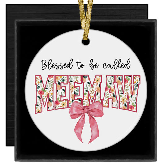 Blessed to Be Called Meemaw Mothers Day Christmas Tree Ceramic Ornaments Decor Gifts for Grandma from Grandkids, Grandma Ornaments for Christmas Tree Decorations Gifts for Meemaw, 3x3 Inch