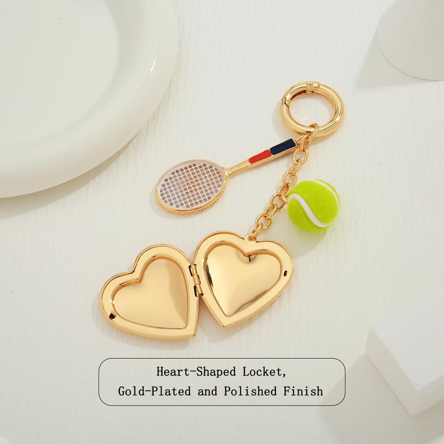 WOWORAMA Heart Bow Charm Keychain for Women Pearl Bow Tennis Bag Charm Ball Keyring Gold Heart Purse Charms for Handbags