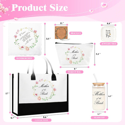 J6&H6 Mother of the Bridge/Groom Gifts Mother Gift Set Included Glass Cups Tote Bag Bracelet for Bridal Shower Wedding Gifts