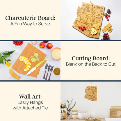 Totally Bamboo Destination Arizona Shaped Cutting Board – Bamboo Charcuterie and Serving Board with Hang Tie for Wall Display