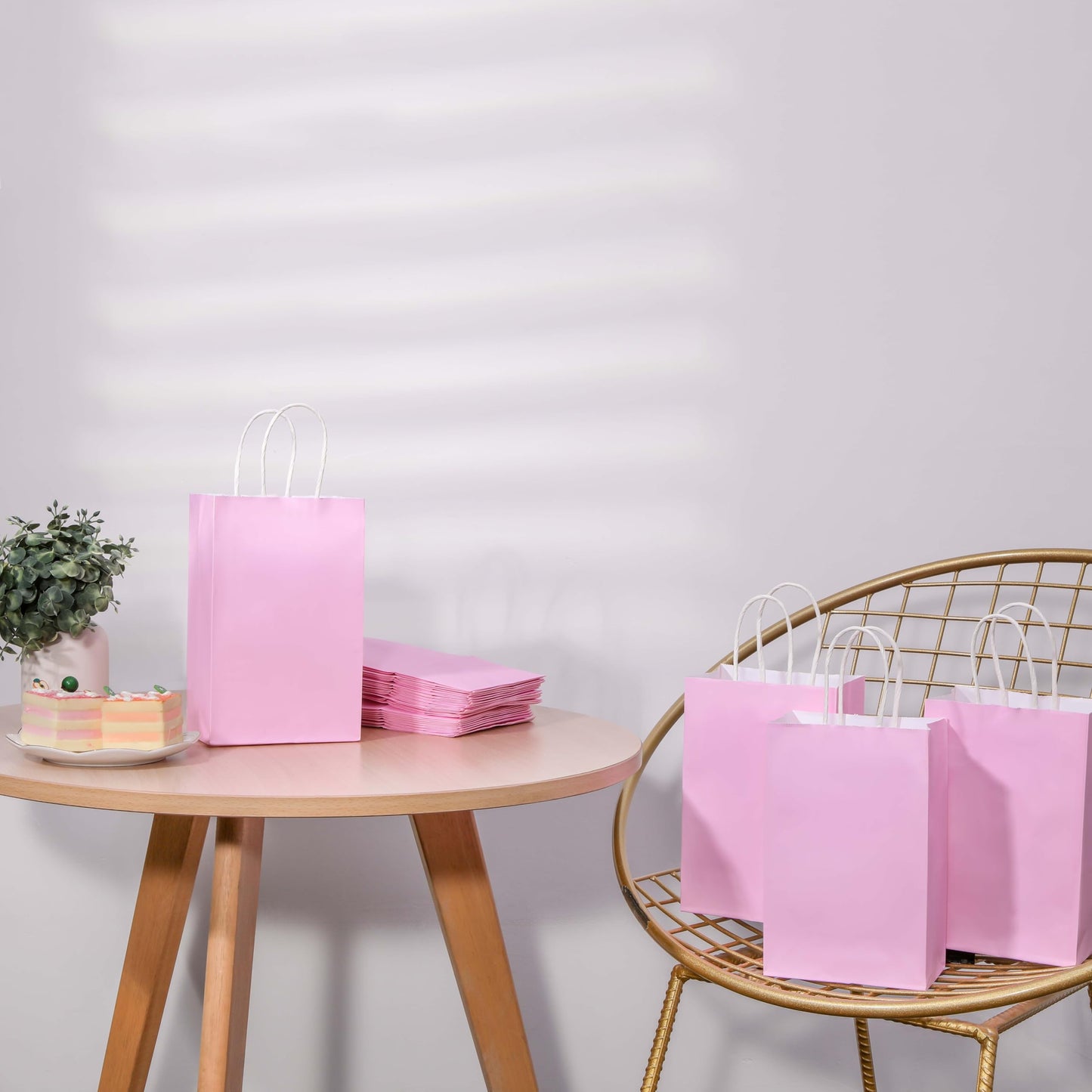 SUNCOLOR 12-Pack Pink Gift Bags with Handles, 7.9x5.12x3.15 Inches Kraft Paper Party Favor Bags for Baby Showers, Birthdays, Weddings