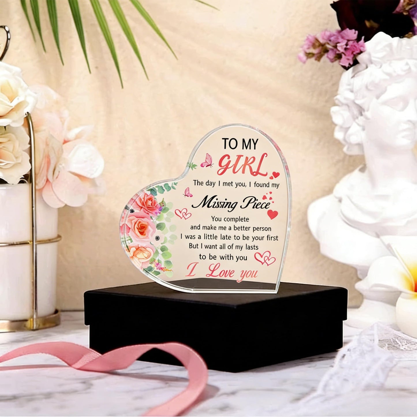 Gifts for Girlfriend Women, Anniversary Birthday Mother's Day for Girlfriend, Heart Shaped Acrylic Block for Her Wife, Romantic I Love You Gifts for Women Daughter