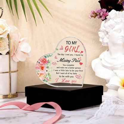 Gifts for Girlfriend Women, Anniversary Birthday Mother's Day for Girlfriend, Heart Shaped Acrylic Block for Her Wife, Romantic I Love You Gifts for Women Daughter