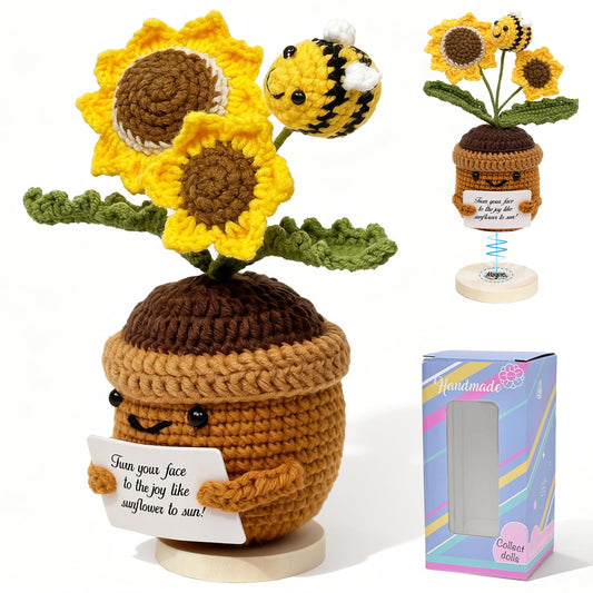 Sunflower Crochet Gift for Mom Women, Mother's Day Handmade Emotional Support Crochet Flower for Desk Decor, Cute Spring Sunflower Gifts for Teacher, Coworker,Friend, Birthday