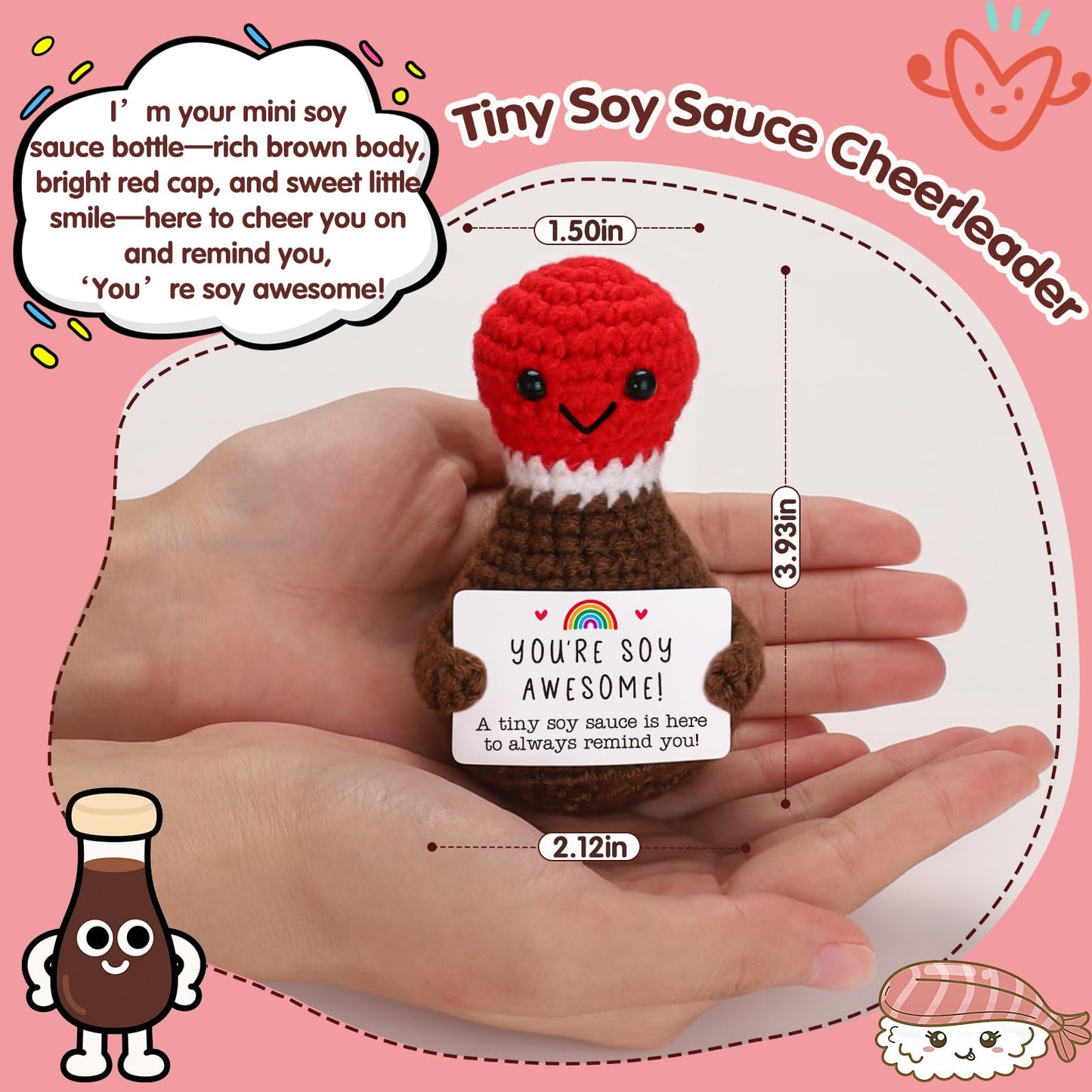 Funny Birthday Gifts for Sushi Lovers Men Women, Crochet Soy Sauce You're Soy Awesome Unique for Boyfriend Girlfriend, Novelty Japanese Foodie Desk Decor & Mothers Day