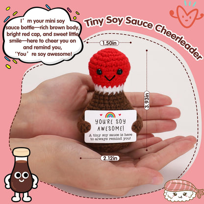 Funny Birthday Gifts for Sushi Lovers Men Women, Crochet Soy Sauce You're Soy Awesome Unique for Boyfriend Girlfriend, Novelty Japanese Foodie Desk Decor & Mothers Day