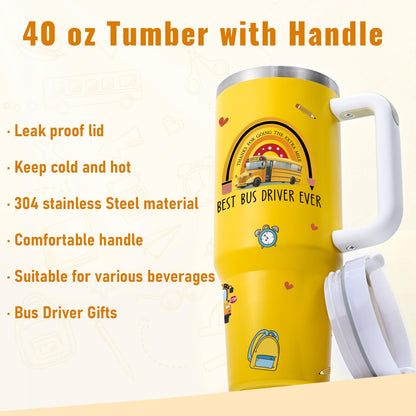 Lifecapido Bus Driver Appreciation Gifts, Best Bus Driver Ever 40oz Tumbler with Greeting Card, Bus Driver Gifts Thank You Gifts Birthday Gifts Christmas Gifts for Bus Driver School Bus Driver, Yellow