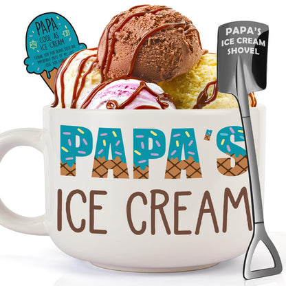 YEUYUQIU Fathers Day Papa Gifts for Grandpa - Ideal Father's Day Birthday Gifts for Papa from Granddaughter Grandson, Christmas Fathers Day Present for Grandfather - Papa's Ice Cream Bowl Shovel Set