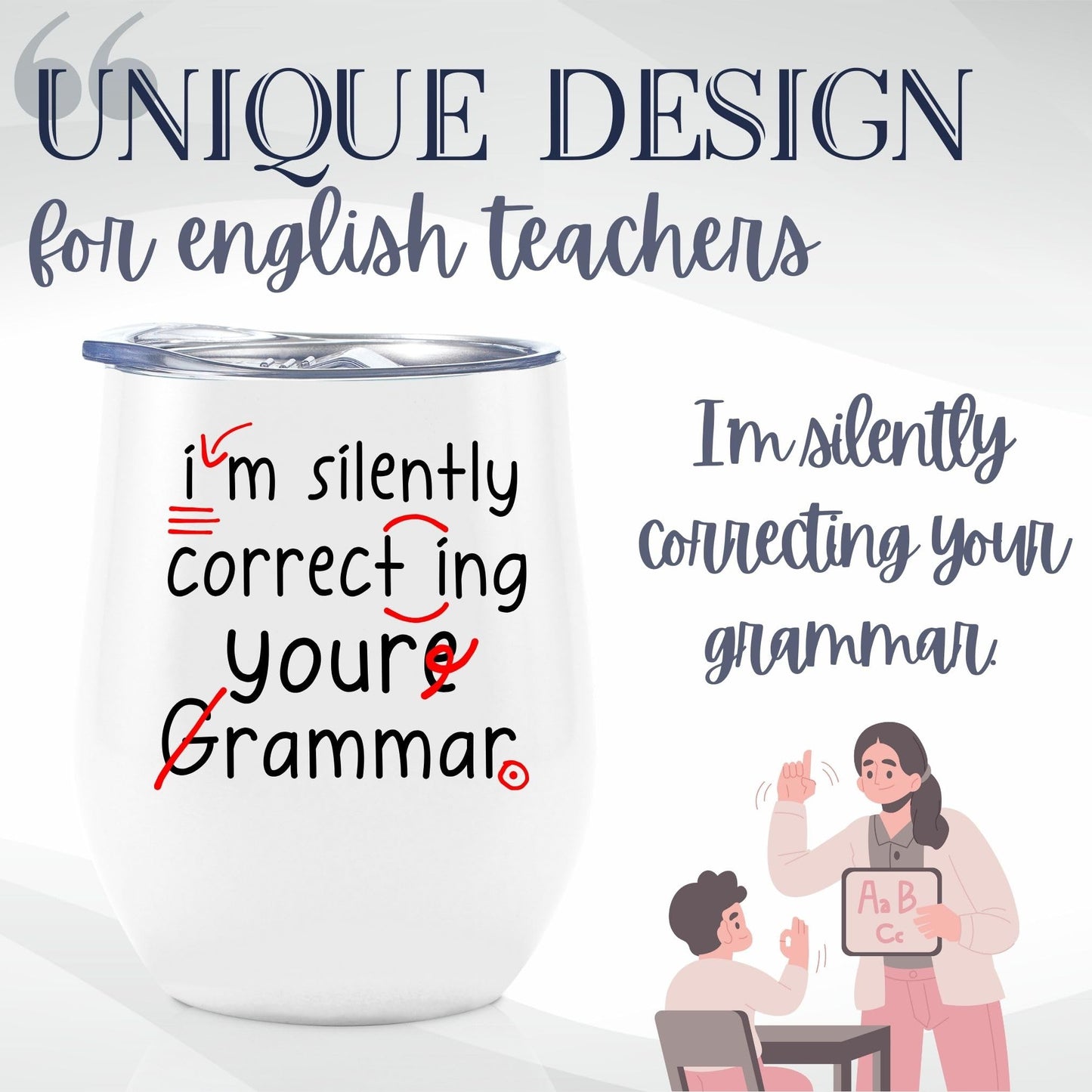 Onebttl English Teacher Appreciation Gifts 12oz Wine Tumbler with Lid for Christmas, Appreciation Day, End of Term from Student