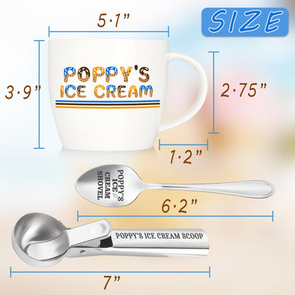 Poppy Gifts, Poppy's Gift Ice Cream Bowl Scoop Shovel Spoon Set, Grandpa Ice Cream Gift from Grandkids, Ideal Xmas Birthday Father's Day Man Gifts