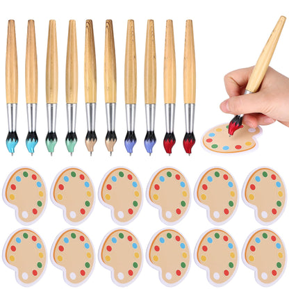 12 Sets Bamboo Paintbrush Art Sticky Notes Pen Brush Shape Ballpoint Pen Novelty Retractable Pens Painting Theme Note Pads for School Stationery Art Parties Teacher Appreciation Christmas Gift