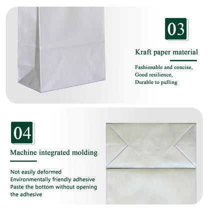 IN-JOOYAA 30 Pcs Silver Gift Bags Small Kraft Paper Gift Bags with Handles (6.3 x 3.1 x 8.6 in, Silver)