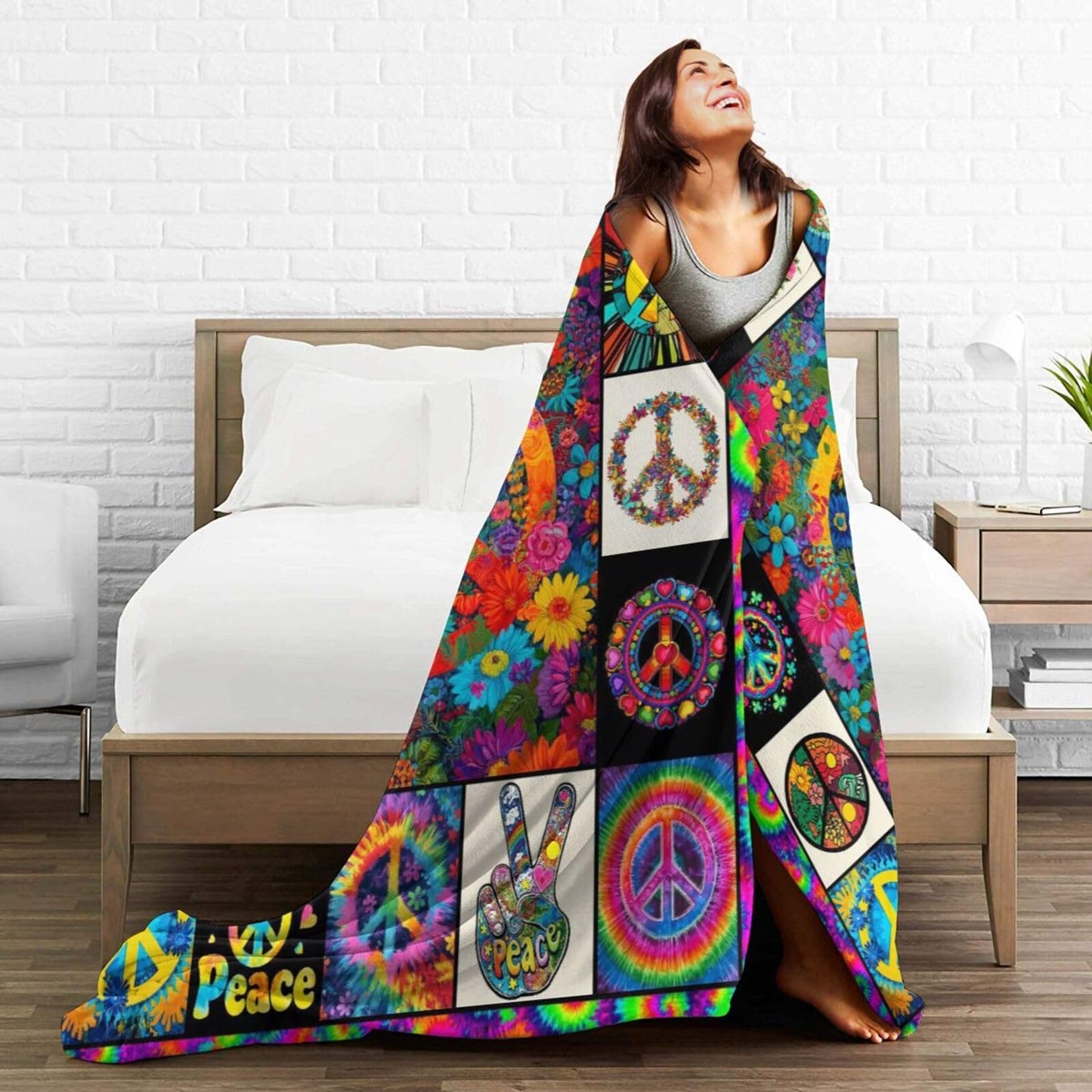 Peace Throw Blanket Soft Cozy Warm Blanket Women Men 60"X50" Throw for Couch Bedroom Home Decor