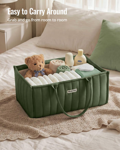 Blissful Diary Baby Diaper Caddy Organizer, Stylish Storage Basket for Newborn Essentials and Diaper Station, Gift for Baby Shower and Registry Must-Have, Deep Green