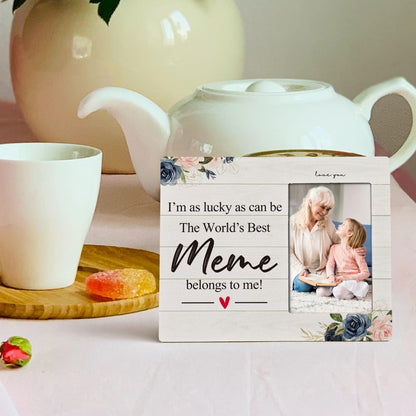 Meme Gifts 4X6 Picture Photo Frames, I Am As Lucky As Can Be The Best Meme Belong To Me Wood Photo Frame, Meme Christmas Birthday Mother’S Day Gifts Picture Frame for Wall Tabletop Display