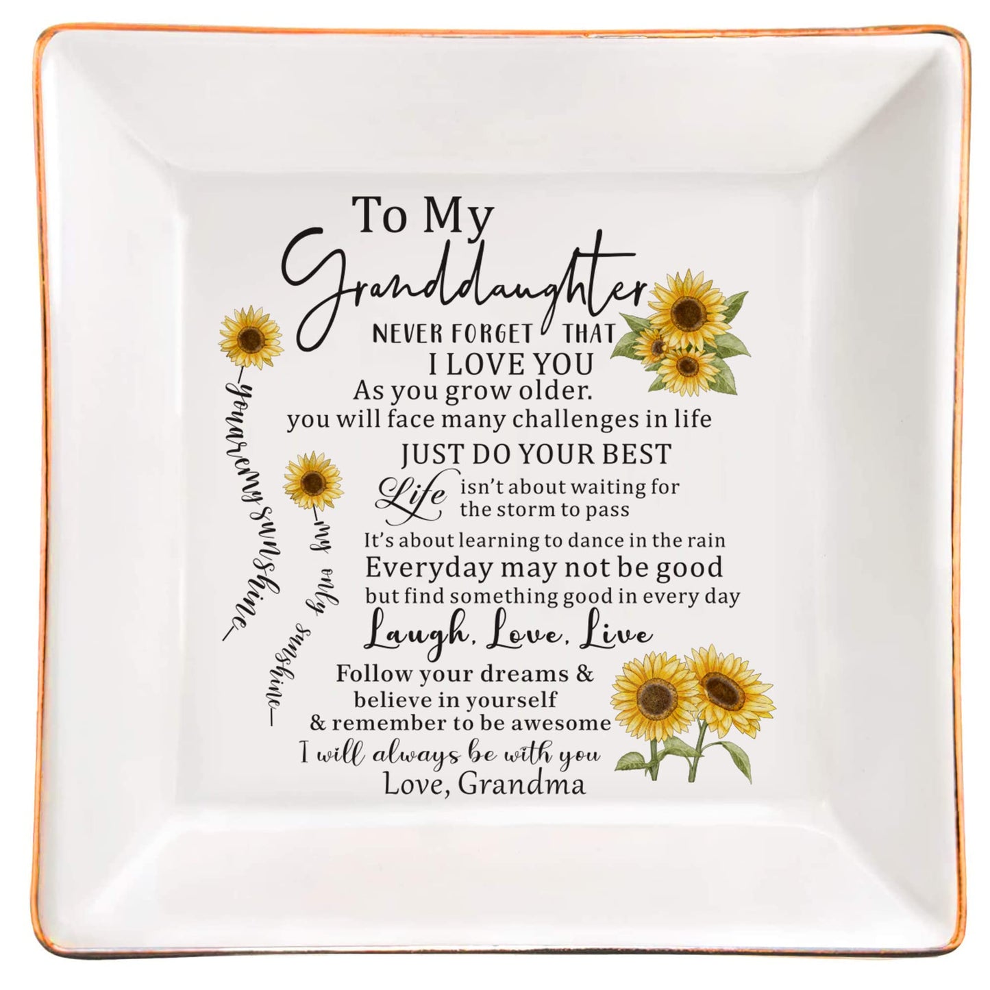 XJF To my Granddaughter Gift from Grandma, Granddaughter Ceramic Jewelry Trinket Dish, Birthday, Graduation, Christmas Gift for Granddaughter from Grandparents