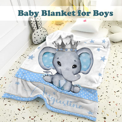 Personalized Baby Blanket for Boys, Custom Baby Blanket with Name Super Soft Personalized Name Blankets for Kids, Custom Elephant Blankets for Infant Toddler, Babys Gifts for Birthday