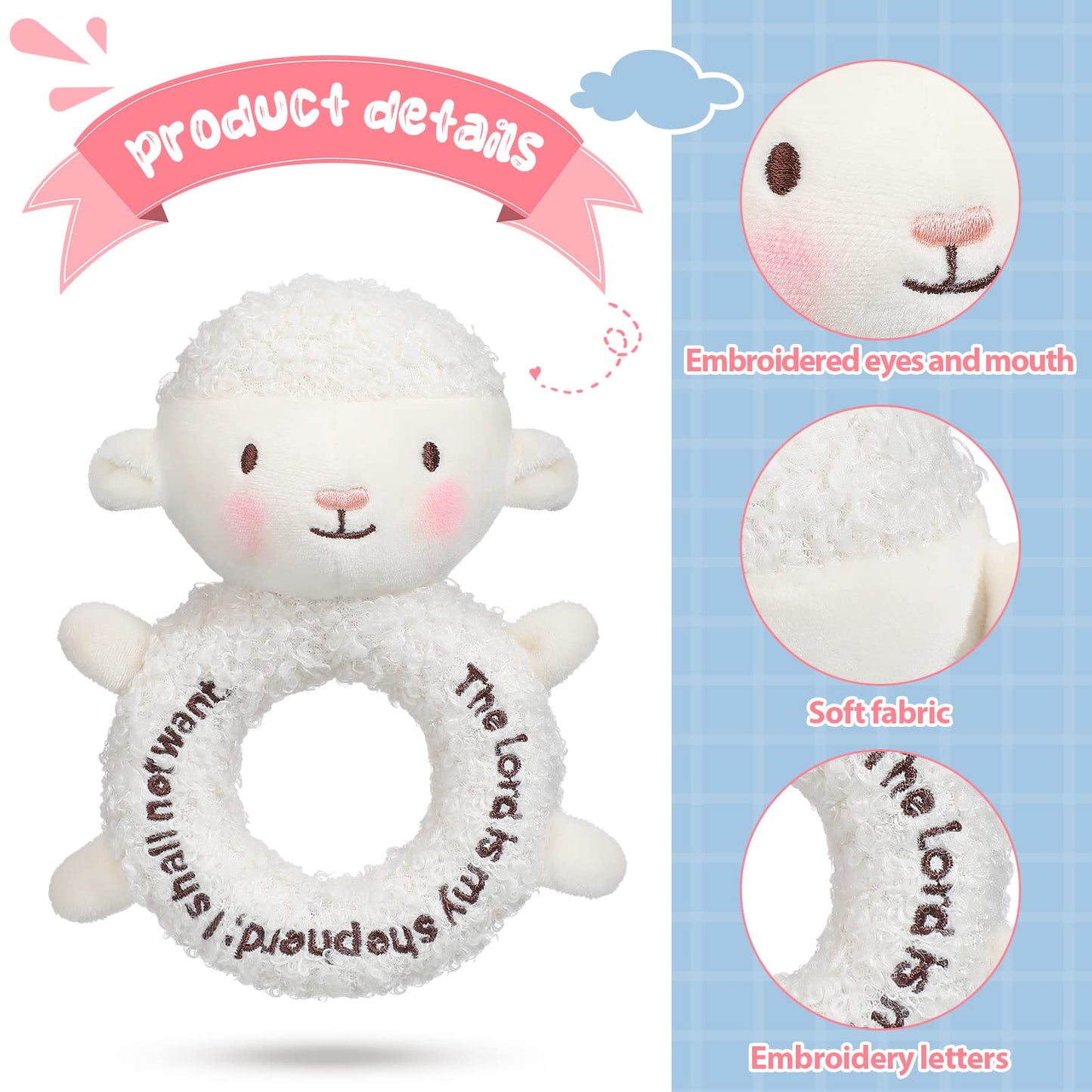 Karenhi Stuffed Animal Little Stuffed Animal Praying Baptism Soft Plush Snuggle God's Toy with Embroidered Religious Gift for Boys Girl Baby Showers Mom's Nursery Decor Doll Toy(Lamb,White)
