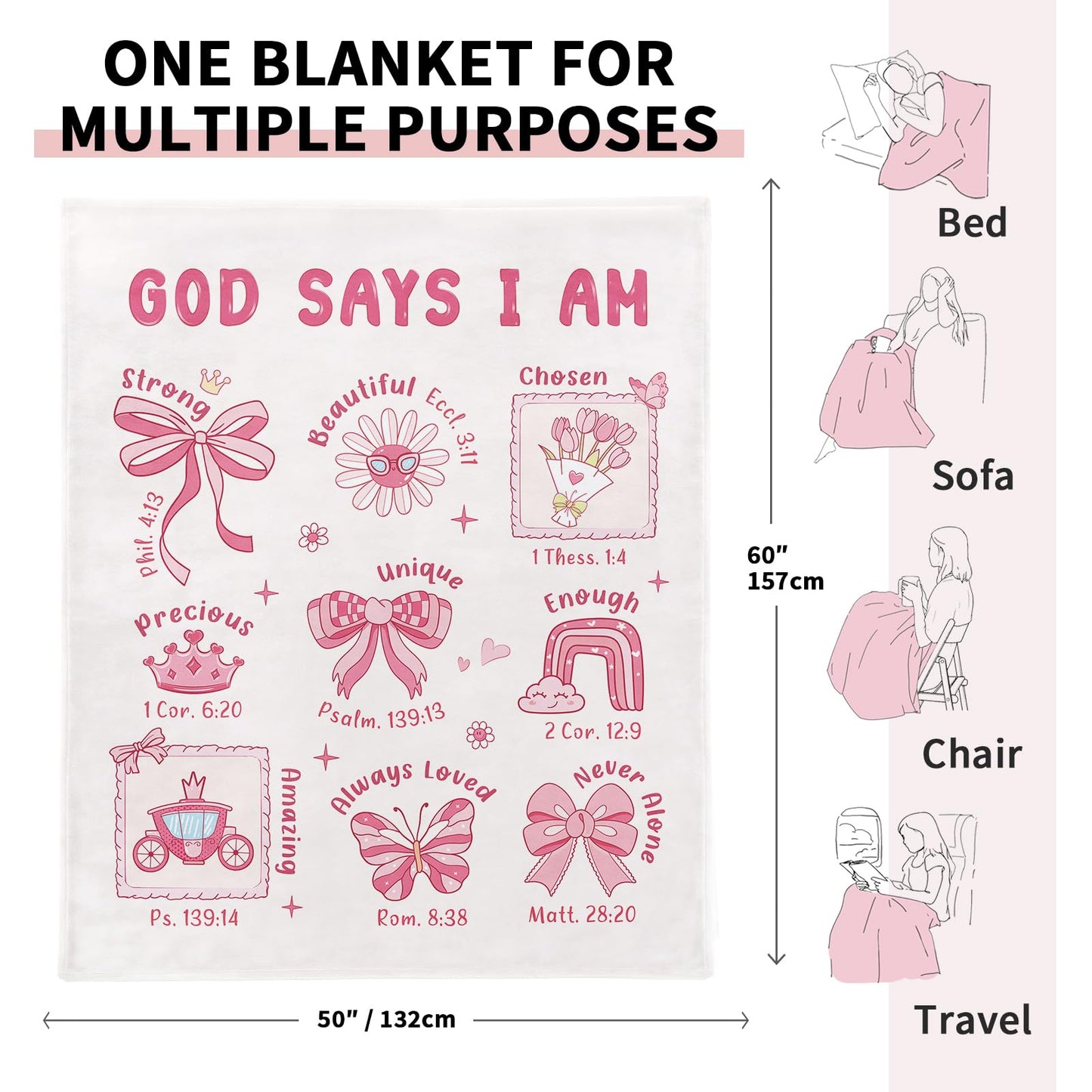 Baptism Gifts for Girl Christening, Christian Gifts for Girls, Flannel Soft Girl Blanket Decor, Christian Gift for Women on Birthday Christmas, Bible Verse Scripture Prayer Blanket - 50" x 60"