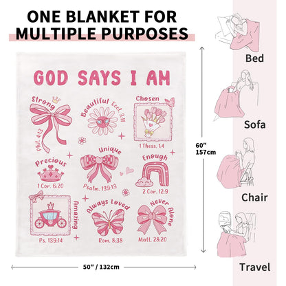 Baptism Gifts for Girl Christening, Christian Gifts for Girls, Flannel Soft Girl Blanket Decor, Christian Gift for Women on Birthday Christmas, Bible Verse Scripture Prayer Blanket - 50" x 60"
