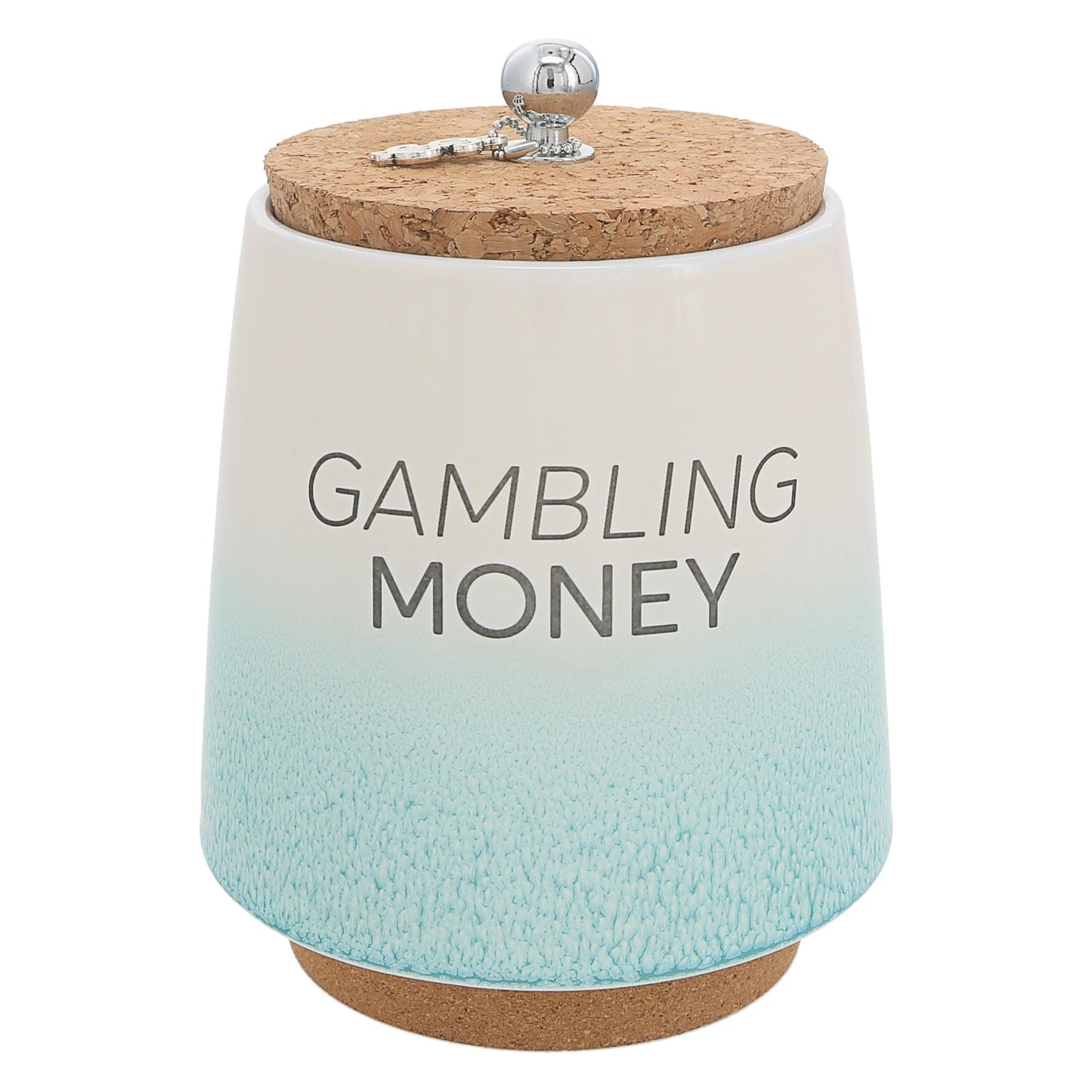 Pavilion Gift Company - Gambling Money 6.5-inch Unique Ceramic Piggy Bank Savings Bank Money Jar with Cork Base and Cork Lid, Ombre Teal