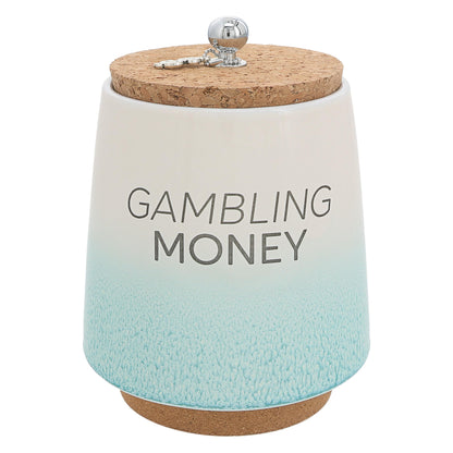 Pavilion Gift Company - Gambling Money 6.5-inch Unique Ceramic Piggy Bank Savings Bank Money Jar with Cork Base and Cork Lid, Ombre Teal
