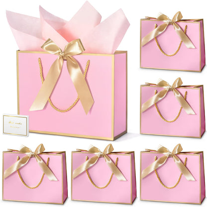 DOYIDE 30 Pcs Thank You Gift Bags with Tissue Paper, 9x7x3.1in Paper Gift Bags with Handles, Gift Wrap Bags with Bow Ribbon for Wedding Birthday Baby Shower Bridesmaid Party
