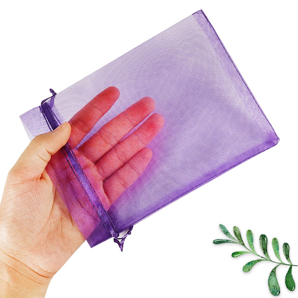 HRX Package 100pcs Organza Bags Purple, 5x7 inch Mesh Drawstring Gift Bags Jewelry Pouches for Christmas Candy Party Favor