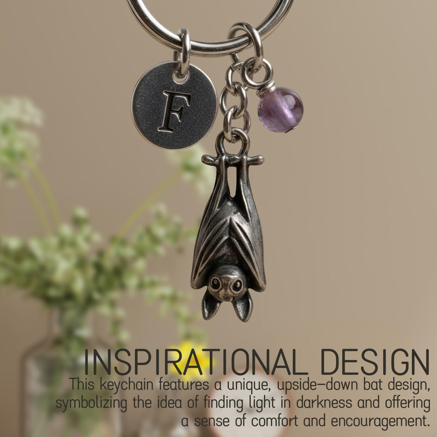 Emotional Bat Inspirational Keychain with Encouragement Verse Card - Metal Pendant Keepsake for Christmas,Bag