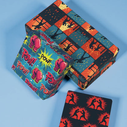 Pineraap Boxing Wrapping Paper 12 Sheets Punching Bag Designs Gift Wrap Gaming Gift Wrapping Paper for Boxing Fans, Boxers, Fighters, Coaches, 20"×28"