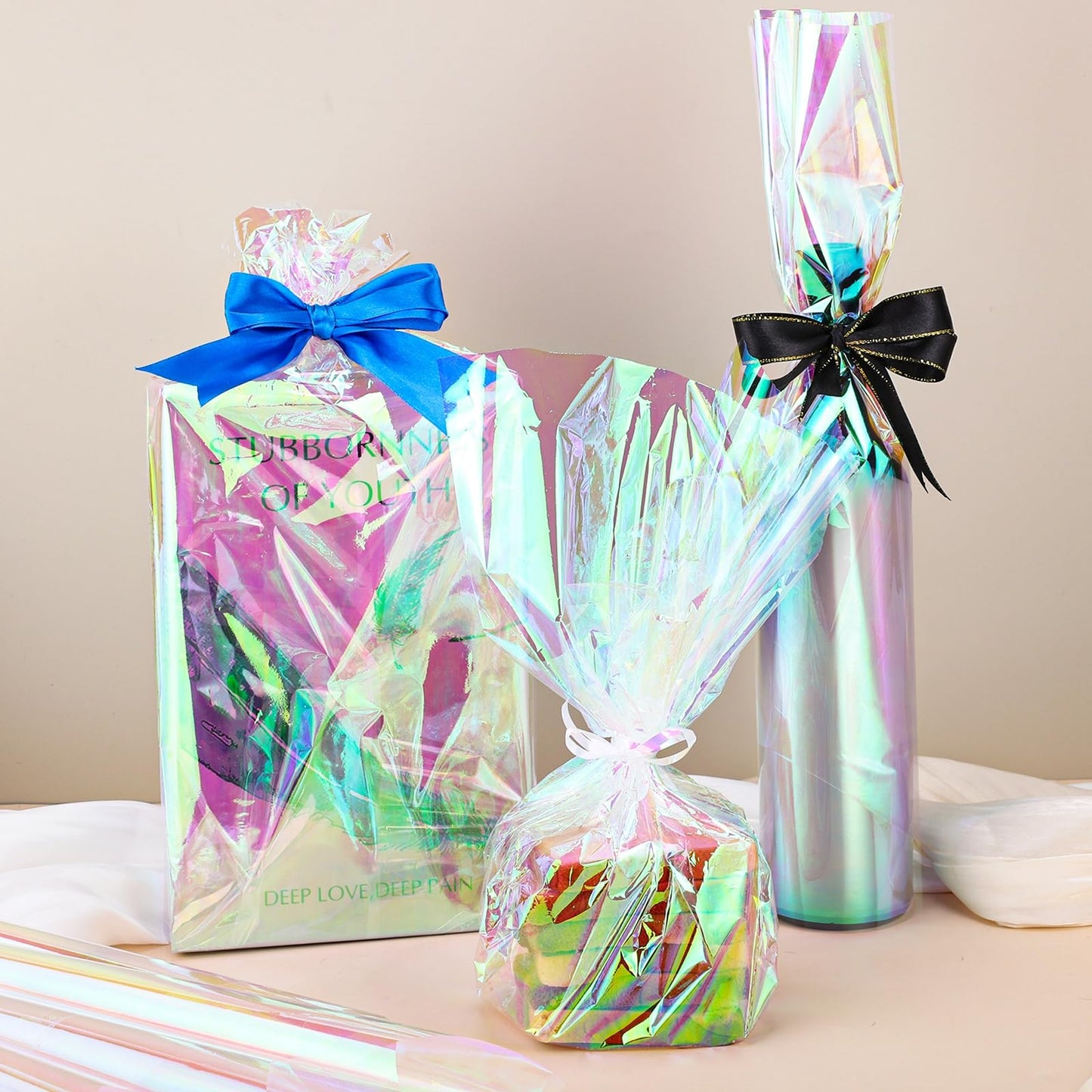 woric 82 Ft X 17 In Cellophane Wrap for Gift Baskets Iridescent Cellophane Wrap Roll Gift Basket Wrapping Plastic for Graduation Gifts Stuffers Treats Party Favor Birthday Wedding Crafts