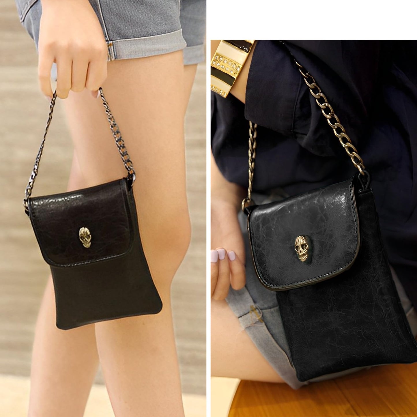 WITERY Small Crossbody Bag for Women Goth Bag Cell Phone Purse PU Leather Gothic Purse Mini Concert Shoulder Travel Purse with Chain