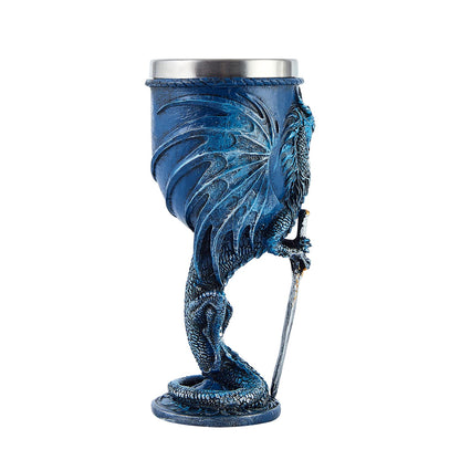Blue Dragon Goblet Stainless Steel Dungeons and Dragons Gift Chalice Wine Goblet 7 oz. (Blue Sword Dragon)