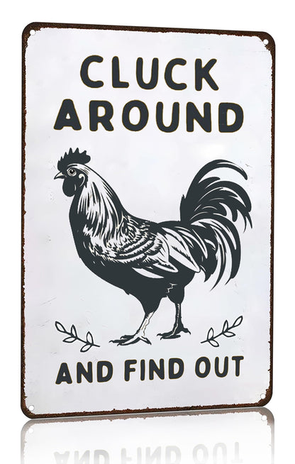 Smilelife Funny Chicken Gifts Chicken Cluck Around and Find Out Tin Sign for Home Farm Chicken Coop Farmhouse Kitchen Garden Decor 8 X 12 Inch (3020)