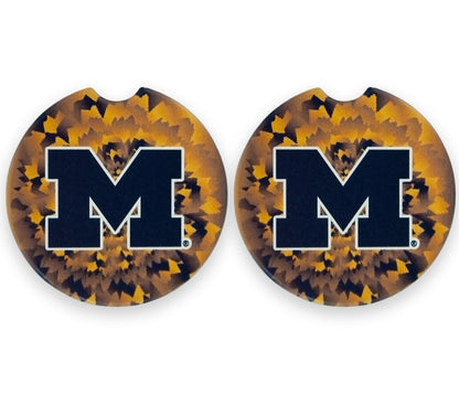 University of Michigan Set of 2 Car Coasters by Magnolia Lane - Removable Absorbent Ceramic Stone Coasters - Ideal Gift for Students, Alumni and Everyday Fan - Show Your Big 10 NCAA Team Spirit
