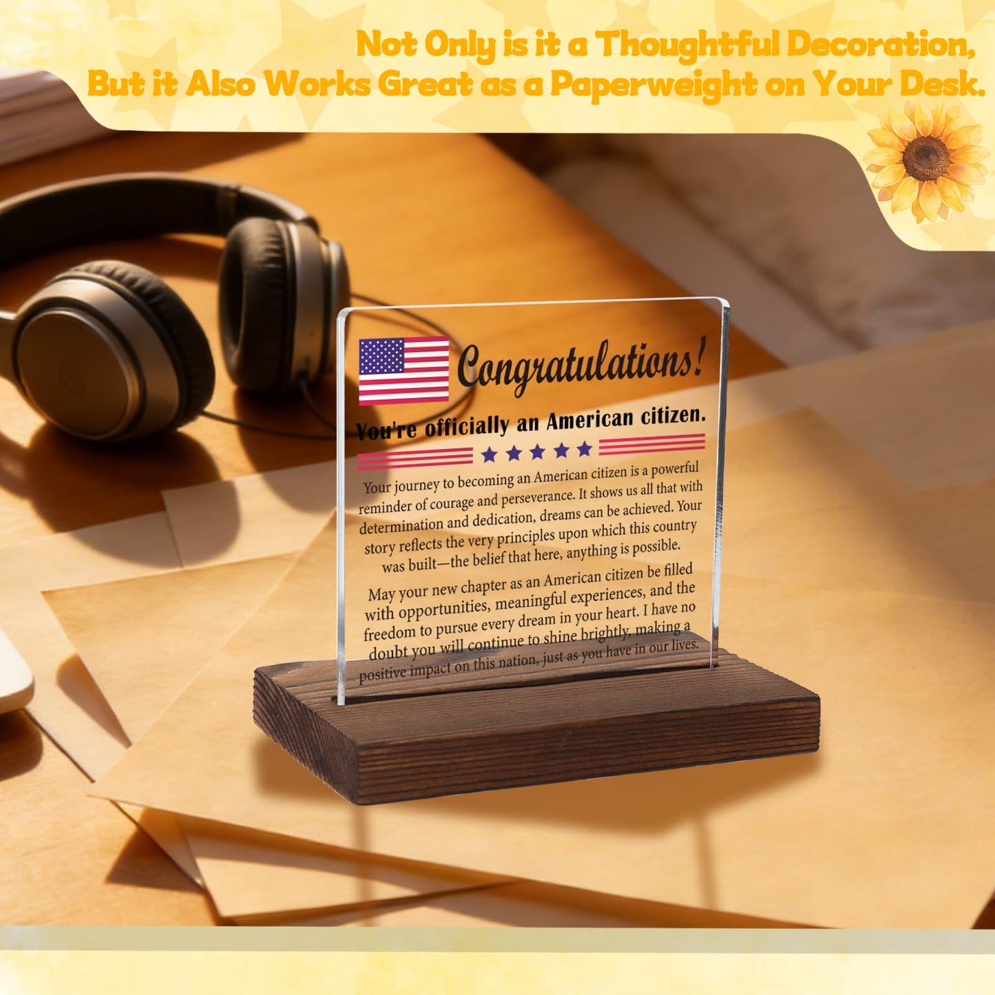 American Citizenship Congratulations Acrylic Plaque, Celebratory Gift for New US Citizens, Meaningful Keepsake for Naturalization, Transparent Acrylic Plaque, WTT65